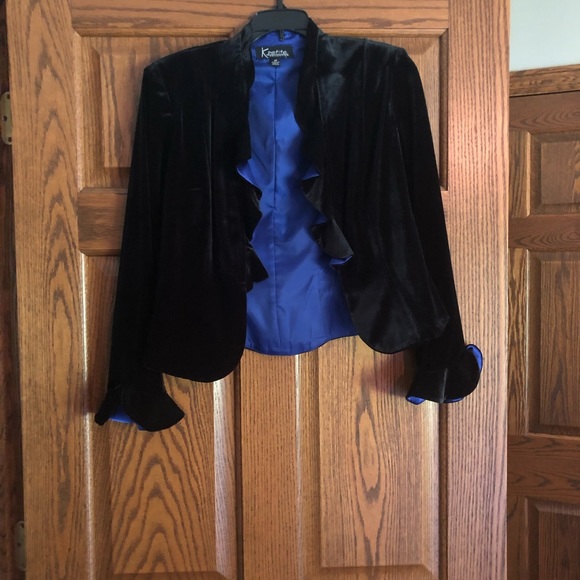 K Petite Collection Black Velvet and Purple SatinHoliday Dress w/Jacket -size 6P - Picture 2 of 9